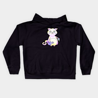 Cute cat watering flowers Kids Hoodie